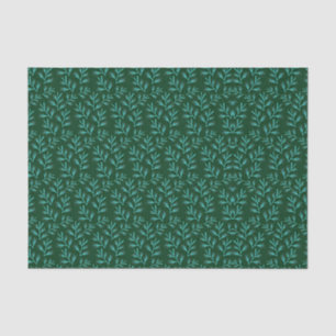 Papier Mousseline Fond vert foncé avec feuilles botaniques sarcelle