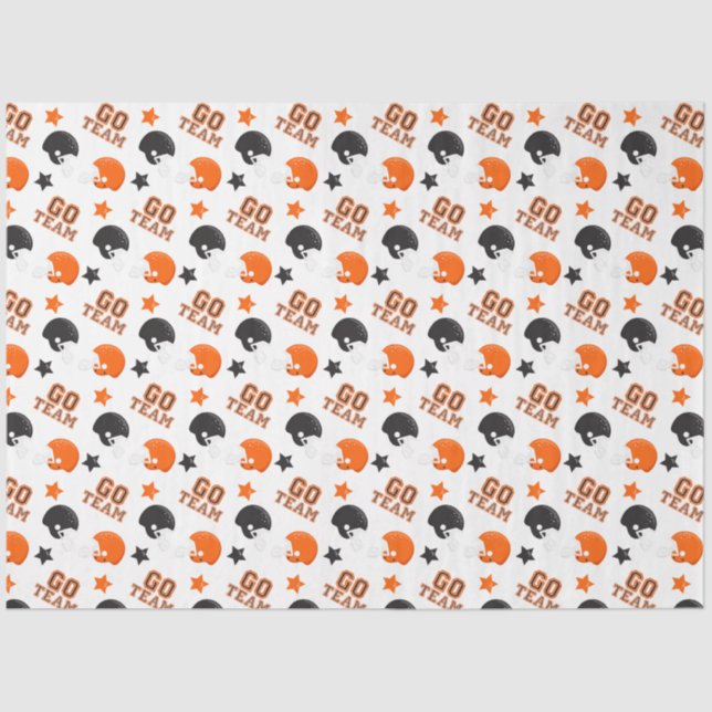 Papier Mousseline Football américain Orange et Motifs noirs (Recto)