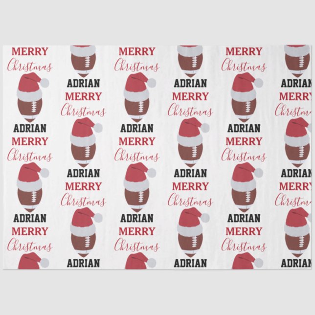 Papier Mousseline Football de Noël Gridiron Ball Nom personnalisé (Recto)