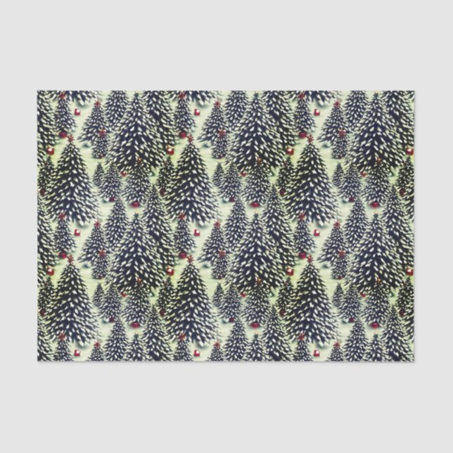 Papier Mousseline Forêt d'arbres de Noël couverts de neige (Recto)