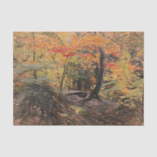 Papier Mousseline Forêt de bois automnal arbres jaunes dessin art