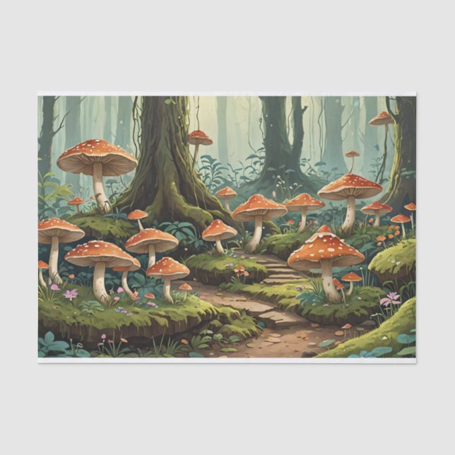 Papier Mousseline Forêt de champignons enchantée (Recto)
