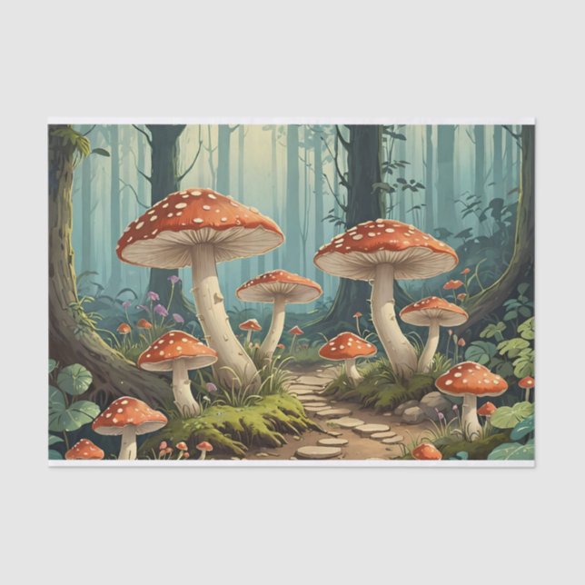 Papier Mousseline Forêt de champignons enchantée (Recto)