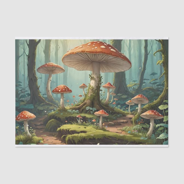Papier Mousseline Forêt de champignons enchantée (Recto)