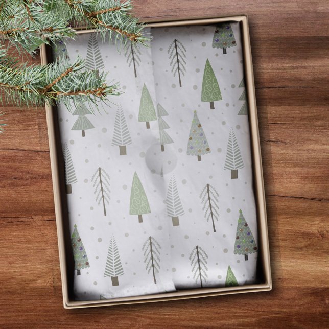 Papier Mousseline Forêt de Noël moderne Sage Green Motif (Créateur téléchargé)