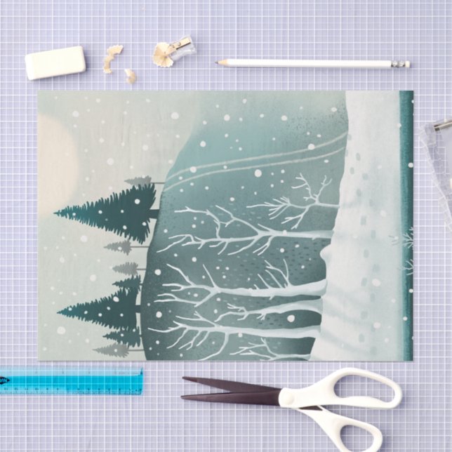 Papier Mousseline Forêt de pins enneigée | Vacances de Noël en forêt (Artisanat)