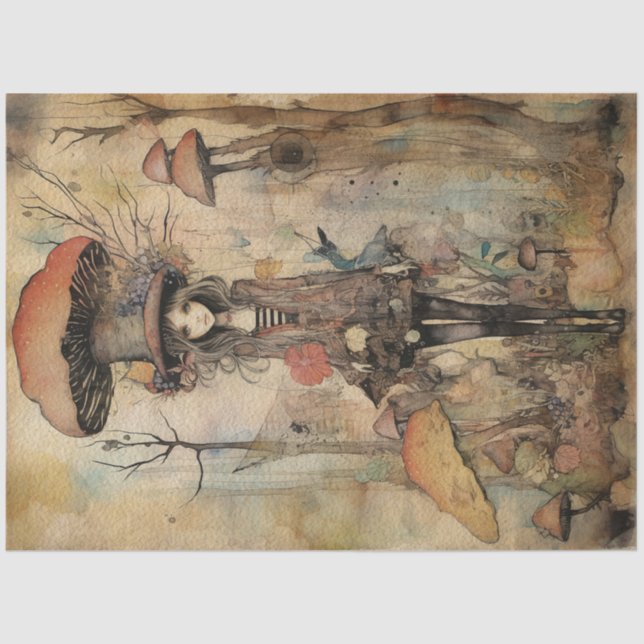 Papier Mousseline Forêt de printemps de champignons Whimsical Fairy  (Recto)