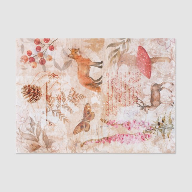 Papier Mousseline Forêt forestière Faune Renard Deer Découpage (Recto)