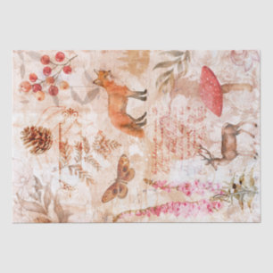 Papier Mousseline Forêt forestière Faune Renard Deer Découpage Tissu