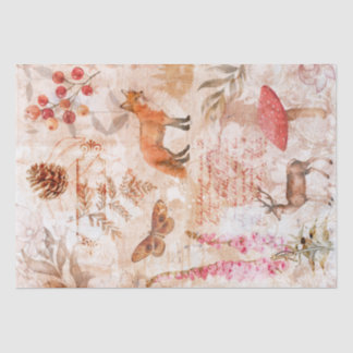 Papier Mousseline Forêt forestière Faune Renard Deer Découpage Tissu
