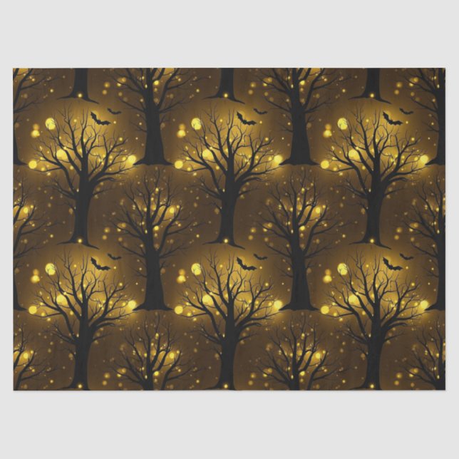 Papier Mousseline Forêt Hantée Lumineuse Bokeh - Arbres de Nuit (Recto)