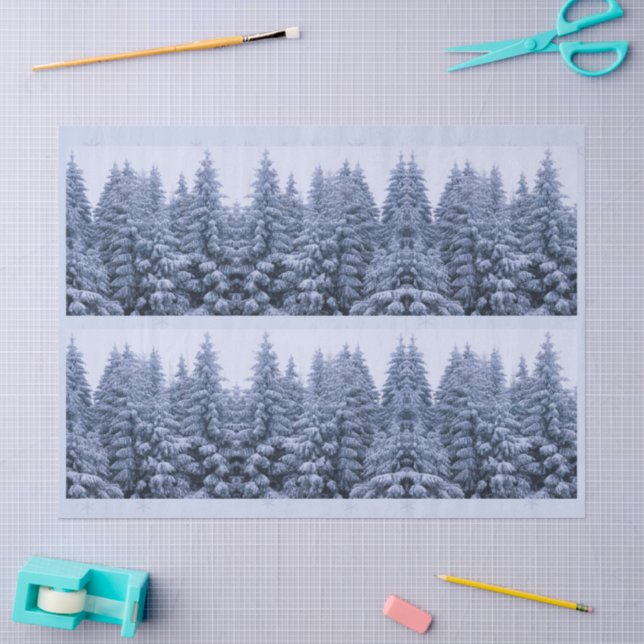 Papier Mousseline Forêt magique d'hiver - bleu, (Artisanat)