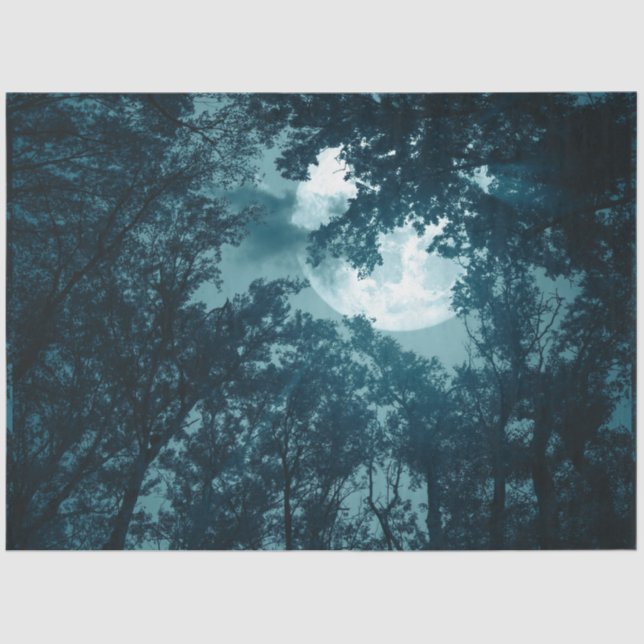 Papier Mousseline Forêt nocturne enchanteresse avec Pleine lune (Recto)