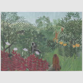 Papier Mousseline Forêt tropicale avec Singes et Serpent (Rousseau)