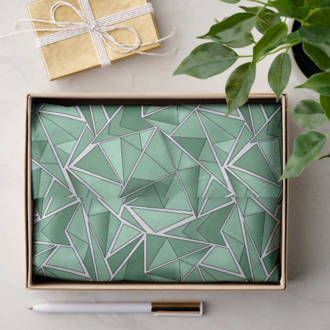 Papier Mousseline Formes géométriques motif vert abstrait  (Cadeau)