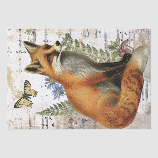 Papier Mousseline Fox Fern Butterfly Music Gold Decoupage Idée (Recto)