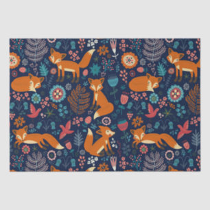 Papier Mousseline Foxes mignons Oiseaux et fleurs Motif