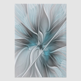 Papier Mousseline Fractal Floral Moderne Abstrait Fleur Bleu Gris