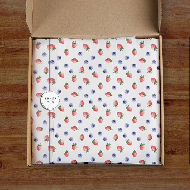 Papier Mousseline Fraise Blueberry Motif Berry Sweet White (Strawberry Blueberry Pattern Berry Sweet White Tissue Paper
)