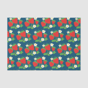 Papier Mousseline Fraise et Fleurs Motif Bleu