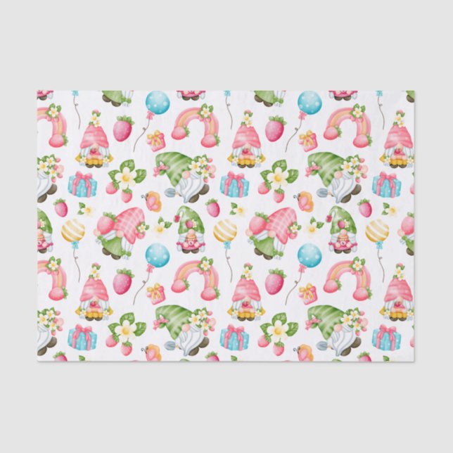 Papier Mousseline Fraise Gnome Garden Anniversaire de la petite fill (Recto)
