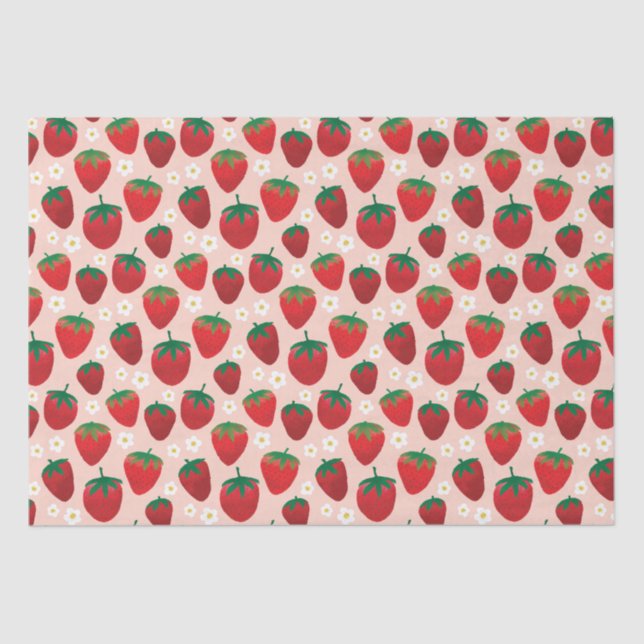 Papier Mousseline Fraise sucrée sur Motif rose Rose (Recto)