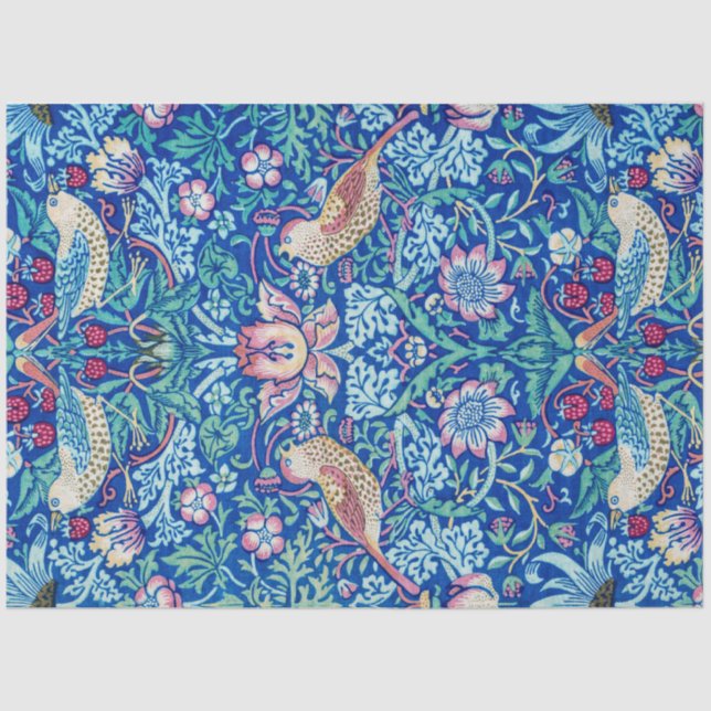 Papier Mousseline Fraise Thief Blue, William Morris Papier Tissu (Recto)