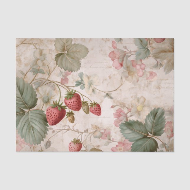 Papier Mousseline Fraises Botaniques Vintage (Recto)