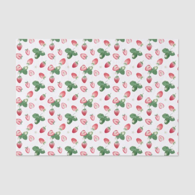 Papier Mousseline Fraises d'aquarelle et Feuilles Motif répétitif (Recto)