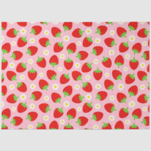 Papier Mousseline Fraises d'été mignonnes et fleurs blanches sur ros