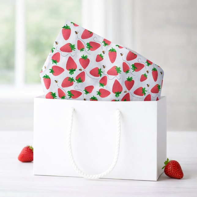 Papier Mousseline Fraises Douces Capricieuses Abeilles (Créateur téléchargé)
