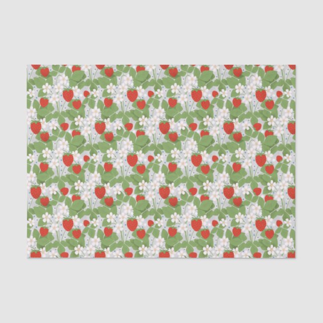 Papier Mousseline Fraises et fleurs rose et blanche (Recto)