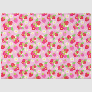 Papier Mousseline Fraises et fleurs rouges et roses mignonnes sur ro