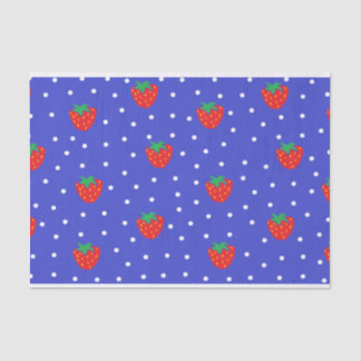 Papier Mousseline Fraises et pois bleu-foncé