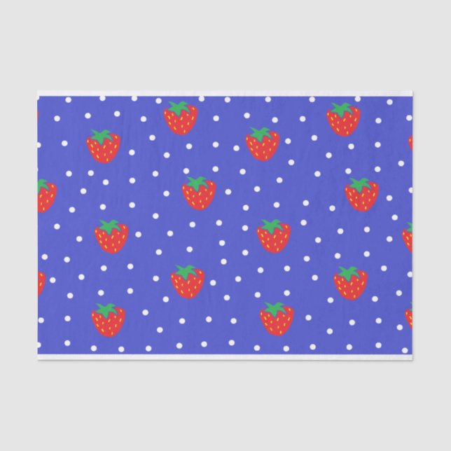 Papier Mousseline Fraises et pois bleu-foncé (Recto)