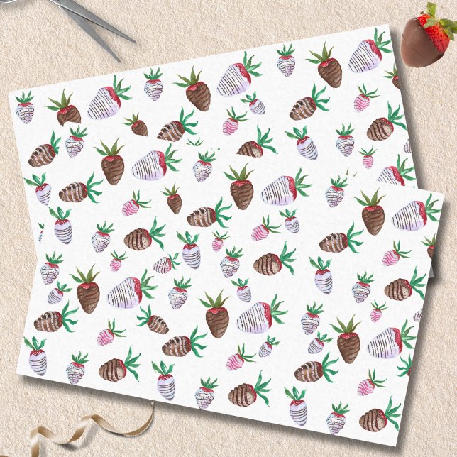 Papier Mousseline Fraises recouvertes de chocolat à l'aquarelle  (Créateur téléchargé)