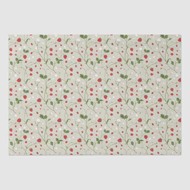 Papier Mousseline Fraises Sauvages (Gris Chaud) - Papier Tissu (Recto)