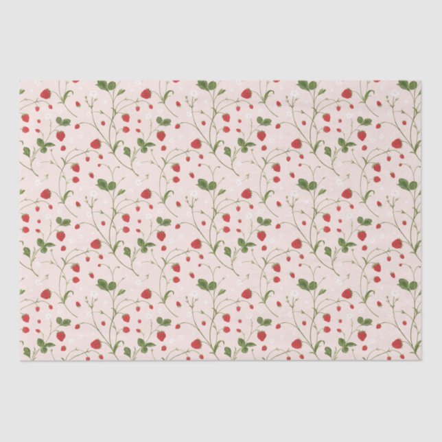 Papier Mousseline Fraises sauvages (lin) - Papier Tissu (Recto)