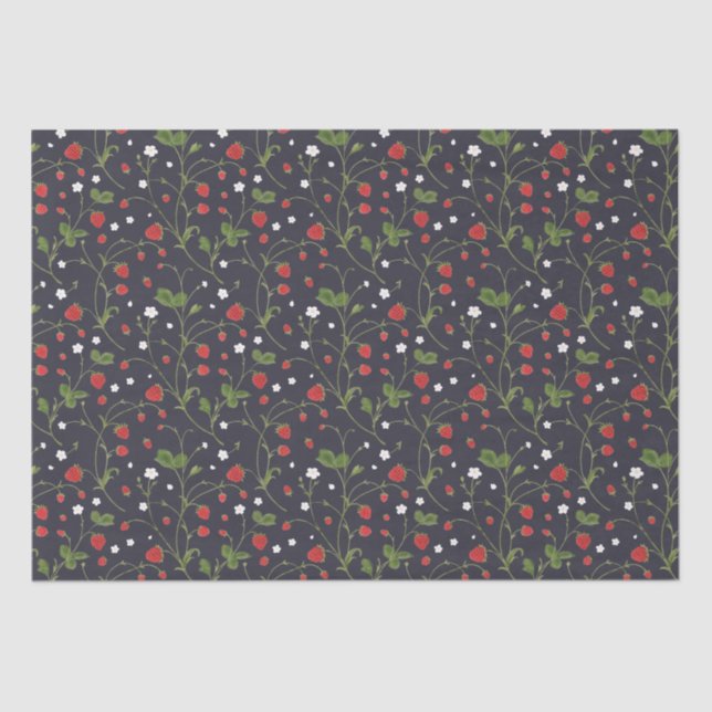 Papier Mousseline Fraises Sauvages (Nuit Polaire) - Papier Tissu (Recto)