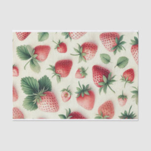 Papier Mousseline Fraises sur Crème Aquarelle Baies