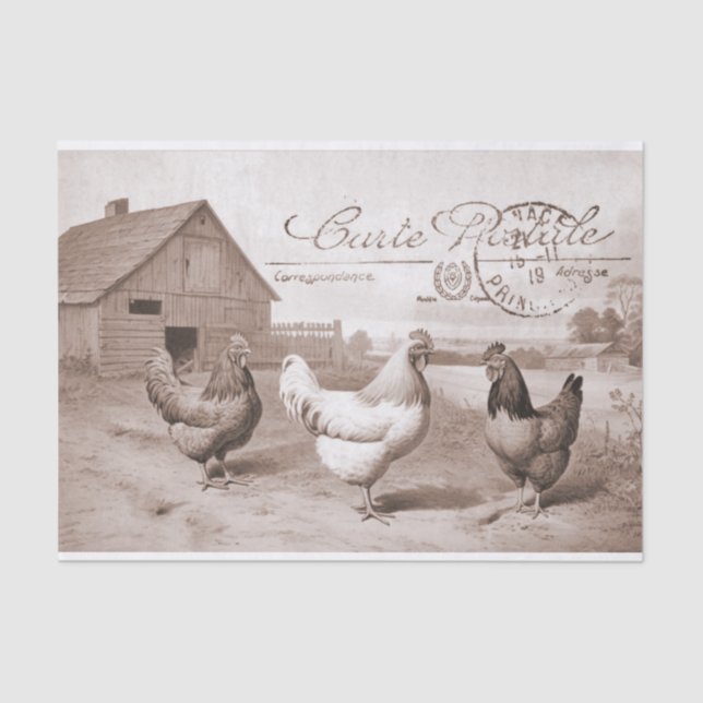 Papier Mousseline Français Agricole Poulet Grange Hen Bird Découpage (Recto)