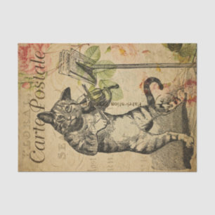Papier Mousseline Français Ephemera Cat Jouer Fiddle Rose Decoupage