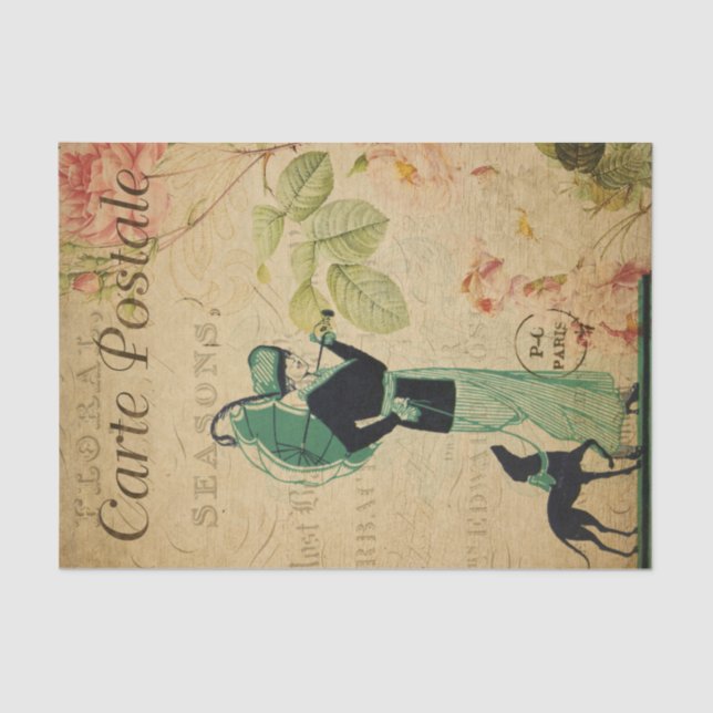 Papier Mousseline Français Ephemera Lady Whippet Chien Floral Découp (Recto)