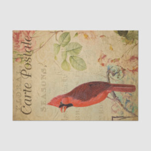 Papier Mousseline Français Ephémère Cardinal Oiseau rose Roses Décou
