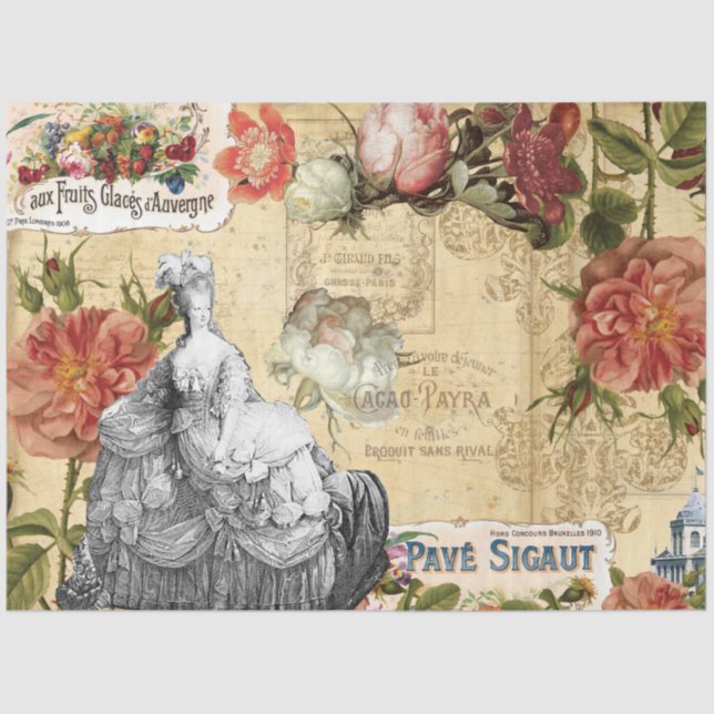 Papier Mousseline Français Floral Marie Antoinette Ephemera Découpag (Recto)