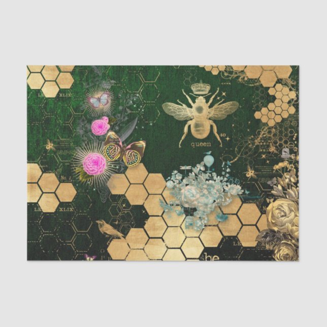 Papier Mousseline française chic, victorienne, abeille, florale, feu (Recto)