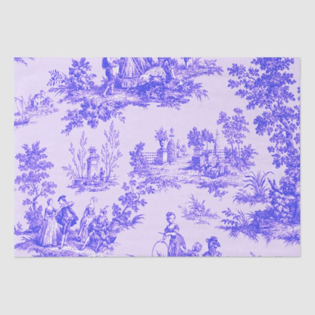 Papier Mousseline Française toile de jouy Découpage bleu et blanc (Recto)