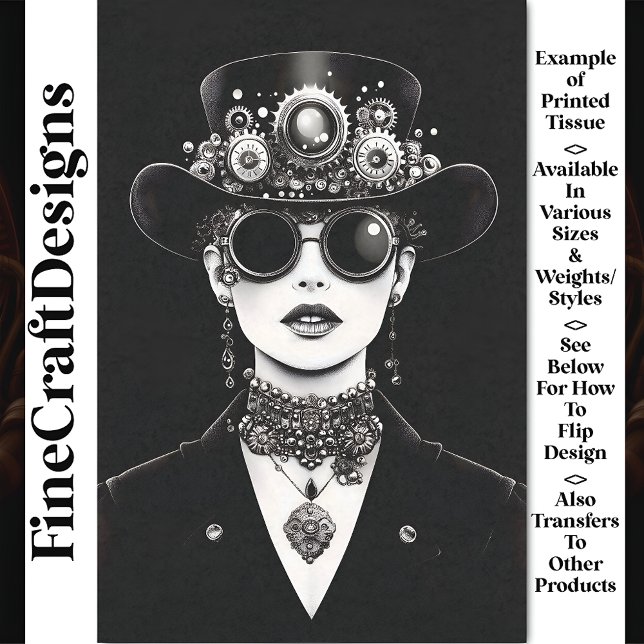 Papier Mousseline Frapper Steampunk Femme Monochrome AC5 Découpage (Créateur téléchargé)