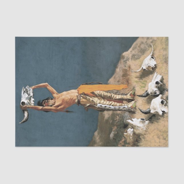 Papier Mousseline Frédéric Remington Art de l'Ouest "Conjurer le buf (Recto)