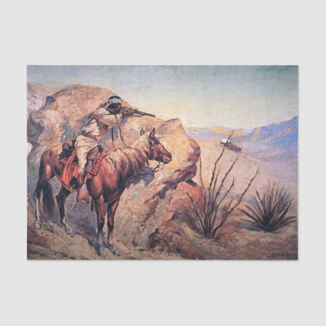 Papier Mousseline Frédéric Remington Art Occidental "Apache Ambush" (Recto)